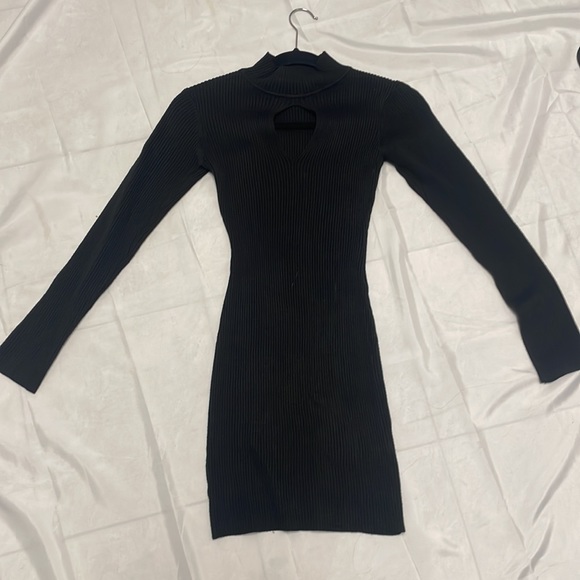 Black Tight Fitting Sweater Dress with “Keyhole” front, size M - Picture 2 of 3